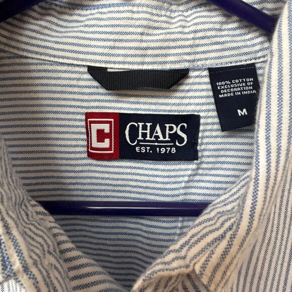 Chaps Blue & White Striped Long Sleeve Button-Up Shirt Medium - Picture 2 of 9